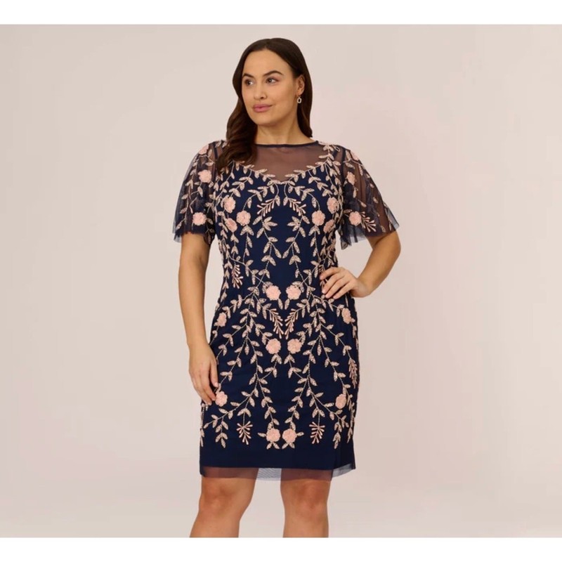 NEW NWT Adrianna Papell Beaded Flutter Sleeve Dress 16W