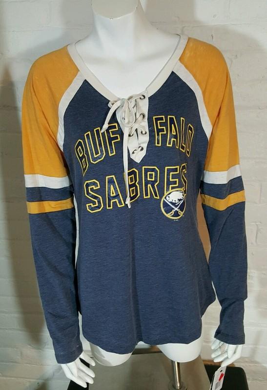 NEW NWT Sabres JERSEY Womans TOUCH Alyssa Milano Hat Trick T-Shirt Shirt Large