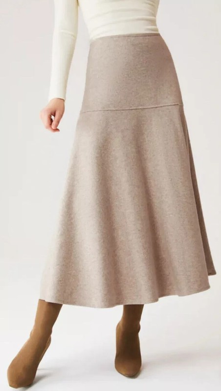 NEW OGL CashSoft Wool-like Flared Maxi Skirt HEATHERED BEIGE SIZE M MEDIUM *X