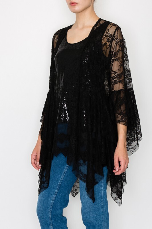 New ORIGAMI All LACE Cardigan BOHEMIAN WESTERN SM-3X KIMONO Black Magnolia