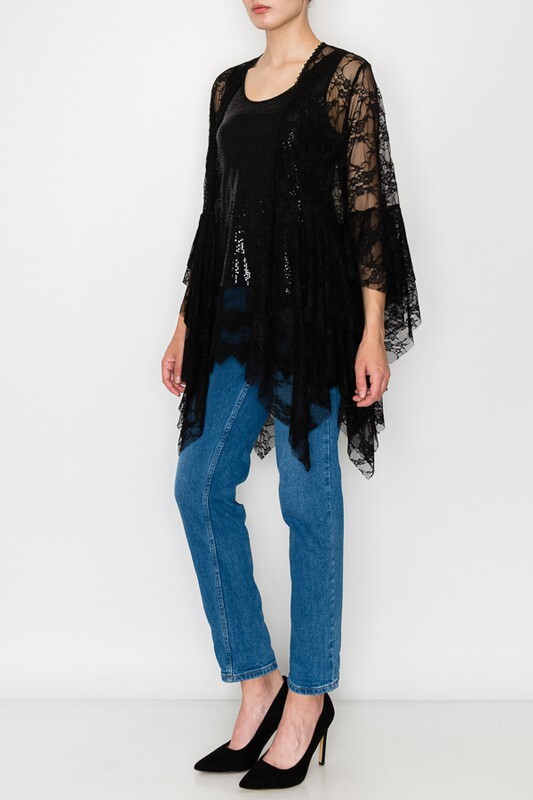 New ORIGAMI All LACE Cardigan BOHEMIAN WESTERN SM-3X KIMONO Black Magnolia