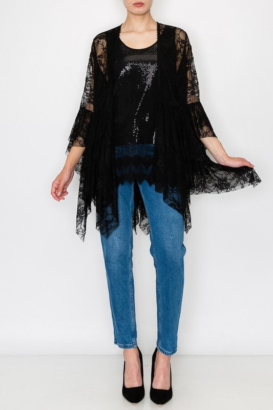 new ORIGAMI all LACE cardigan BOHEMIAN WESTERN SM-3X KIMONO black Magnolia