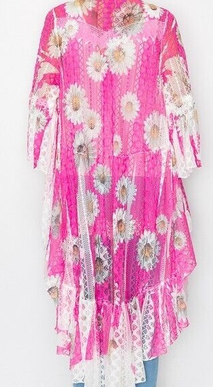 New ORIGAMI Cardigan LACE BOHEMIAN WESTERN DUSTER WRAP SM-4XL KIMONO Daisy Pink