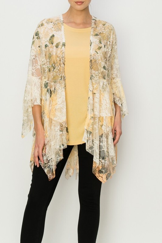 NEW ORIGAMI cardigan LACE BOHO WESTERN shark bite floral SM-3XL KIMONO yellow