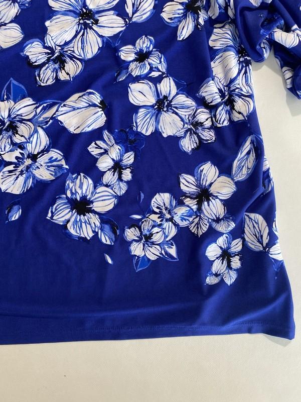 NEW Plus Size 1X Slim Factor Investment 3/4 Tiered Sleeve Blue Floral Top $79