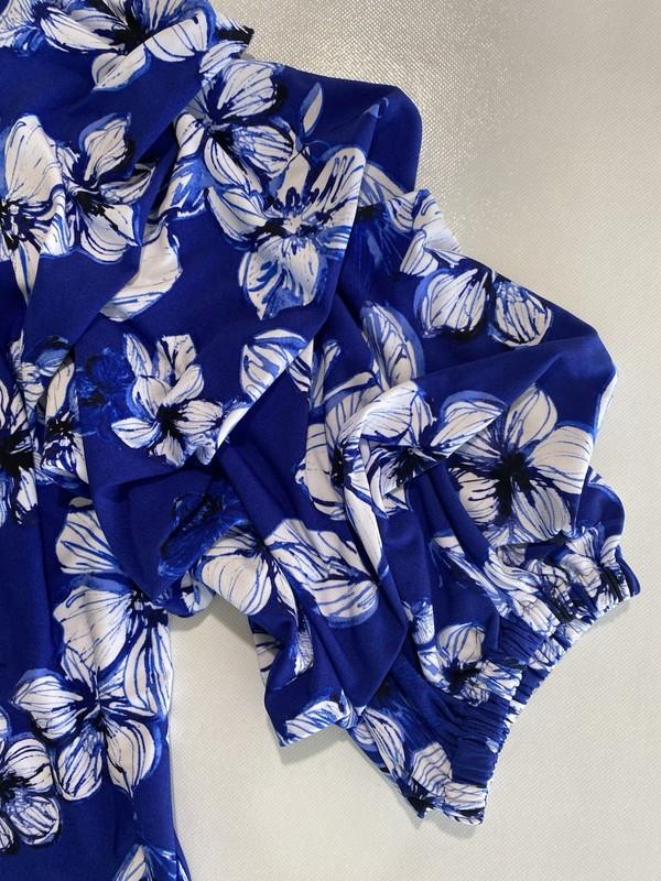 NEW Plus Size 1X Slim Factor Investment 3/4 Tiered Sleeve Blue Floral Top $79