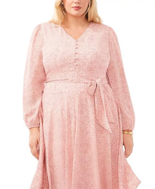 NEW Plus Size 3X Vince Camuto Tiered Tie-Waist Midi Dress Pink Orchid Daisy $139