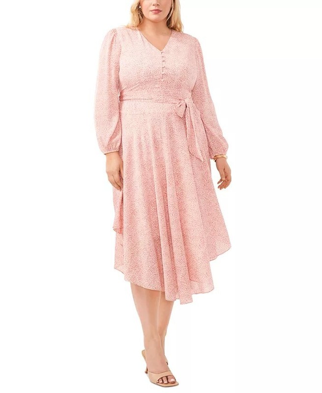 NEW Plus Size 3X Vince Camuto Tiered Tie-Waist Midi Dress Pink Orchid Daisy $139