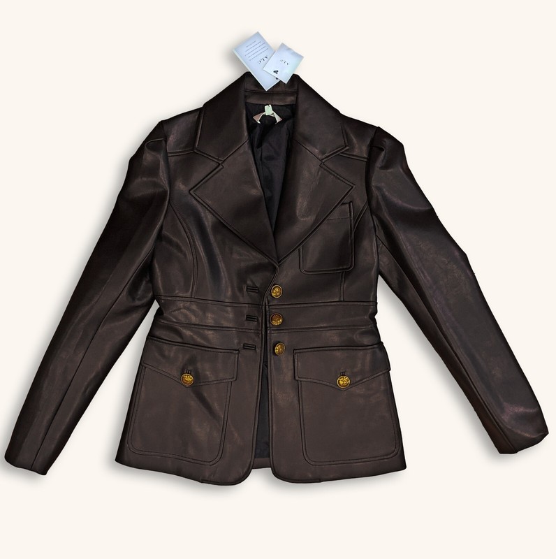 NEW RARE: Dark Brown "CAROB" ALC Amelia Vegan Leather Women Blazer Jacket Size 6