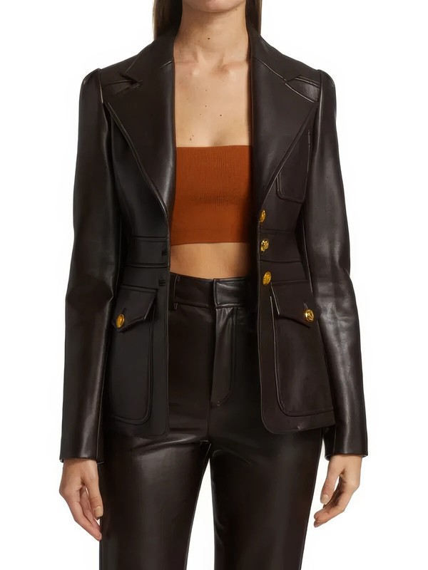 NEW RARE: Dark Brown "CAROB" ALC Amelia Vegan Leather Women Blazer Jacket size 6