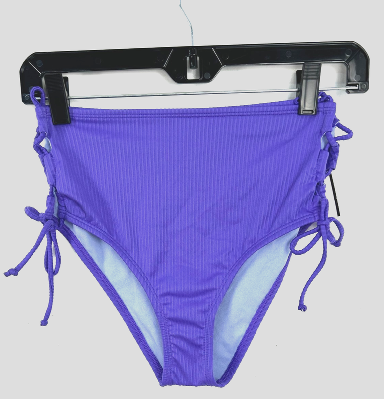 New Salt + Cove Juniors Raised Rib Lace Side Bikini Bottoms Purple Sz M 1054H3