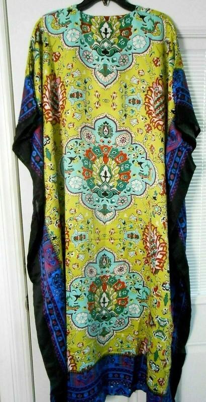 NEW SANTE MUMU FITS 1X- 3X CAFTAN DRESS lime green aqua red SATIN FEEL