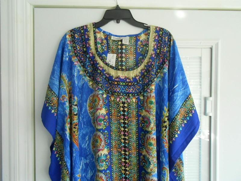 NEW SANTE MUU MUMU 2X 3X KAFTAN HOUSE DRESS ROYAL BLUE YELLOW PINK GREEN