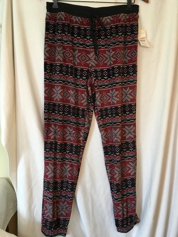New Secret Treasures Womens Velour Pajama Jogger Pants Black Fair Isle Pockets
