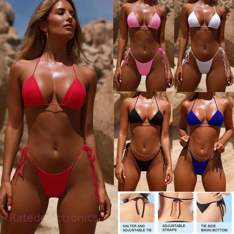 New Sexy Mini Bikini Shiny Women Brazilian G-String Set Thong Swimwear Swimsuits