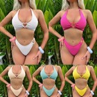 New Sexy Women Bikini Set Swimwear Push Up Solid Lace Up Thong Beachwear Swimsui