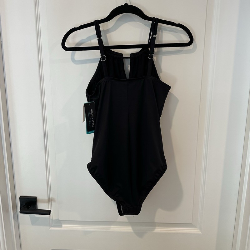 New Shape & Style By Aqua Green Swimsuit Womens Size 10 Black Padded Adj Straps