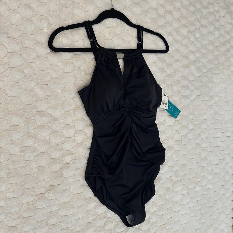 New Shape & Style By Aqua Green Swimsuit Womens Size 10 Black Padded Adj Straps
