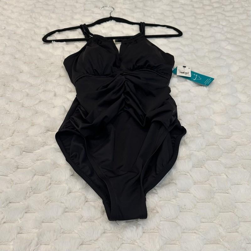 New Shape & Style By Aqua Green Swimsuit Womens Size 10 Black Padded Adj Straps
