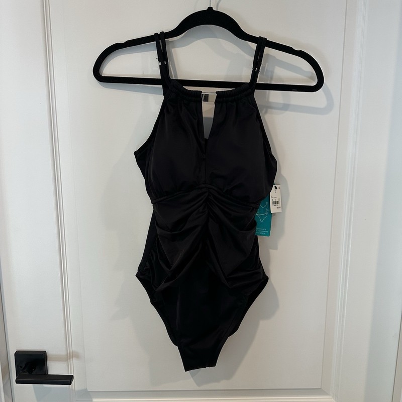 New Shape & Style by Aqua Green Swimsuit Womens Size 10 Black Padded Adj Straps