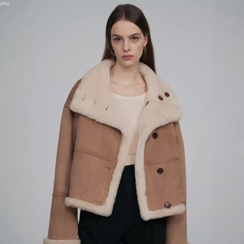 New Sheep Shearing Genuine Fur Coat Womens 2024 Winter Suede Leather Fur Jacket
