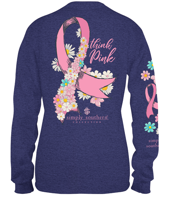 NEW Simply Southern LS T-Shirt Womens S THINK PINK Breast Cancer Ribbon