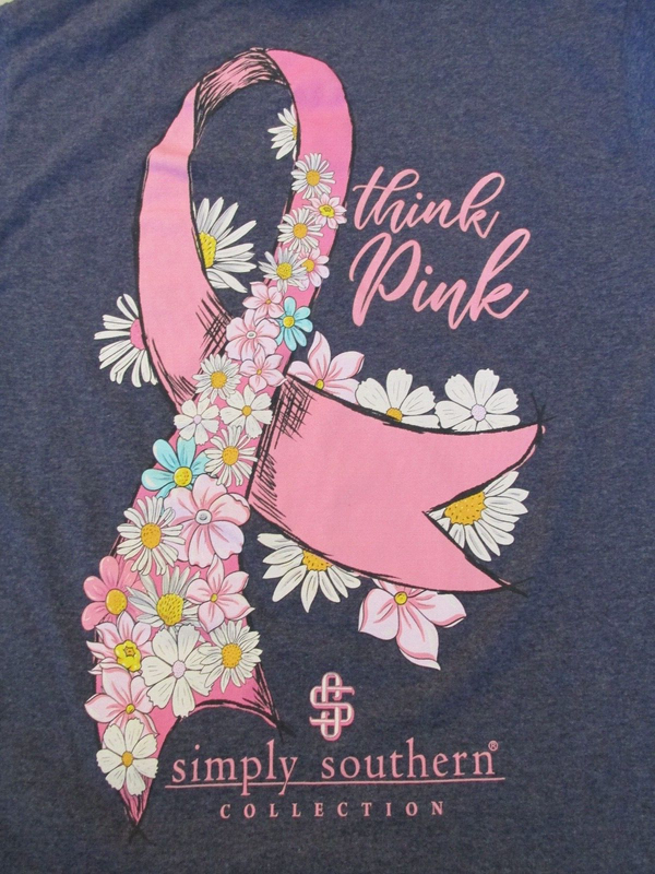 NEW Simply Southern LS T-Shirt Womens S THINK PINK Breast Cancer Ribbon