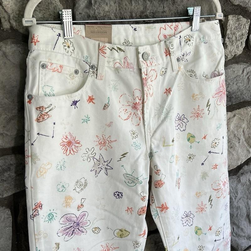 NEW Size 29 X 30 Levi’s Middy Straight Mid Rise Floral Cotton Denim Jean