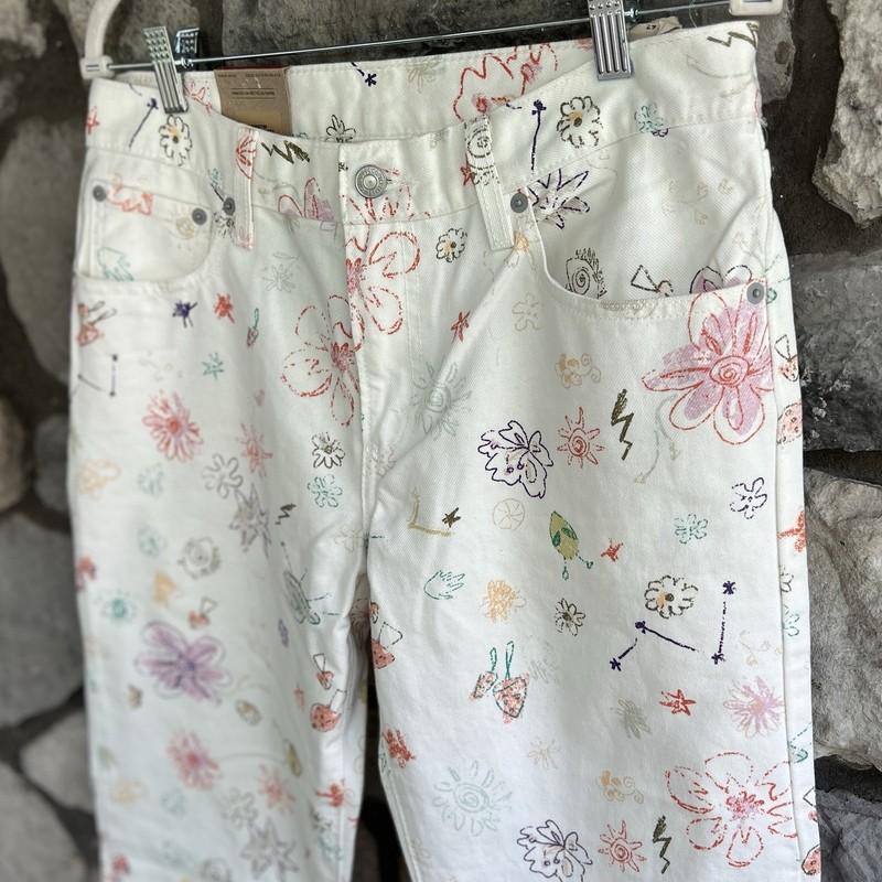 NEW Size 29 X 30 Levi’s Middy Straight Mid Rise Floral Cotton Denim Jean