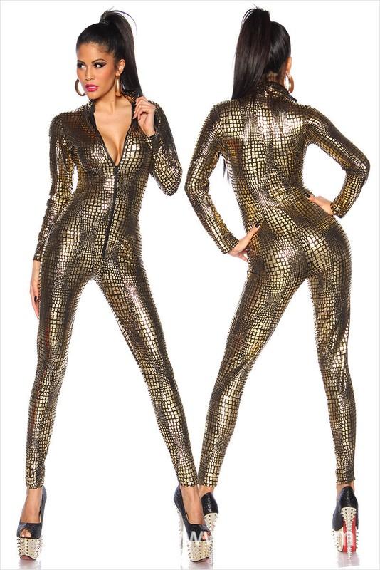 New Snake Skin Faux Leather Look Catsuit Playsuit Jumpsuit GOTHIC CLUBWEAR M-2XL