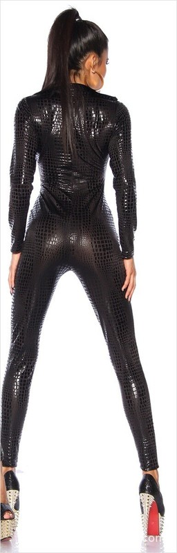 New Snake Skin Faux Leather Look Catsuit Playsuit Jumpsuit GOTHIC CLUBWEAR M-2XL