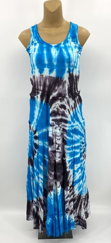New Solitaire M Junior Teen 100% Cotton Long Maxi Dress Tie Dye Blue Sleeveless