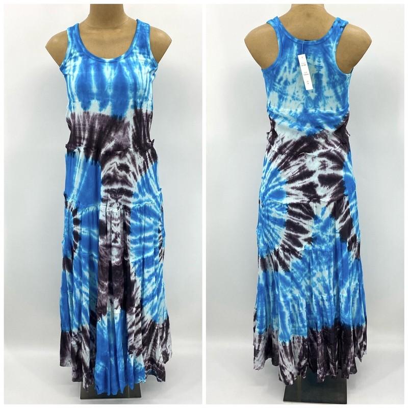 New Solitaire M Junior Teen 100% Cotton Long Maxi Dress Tie Dye Blue Sleeveless