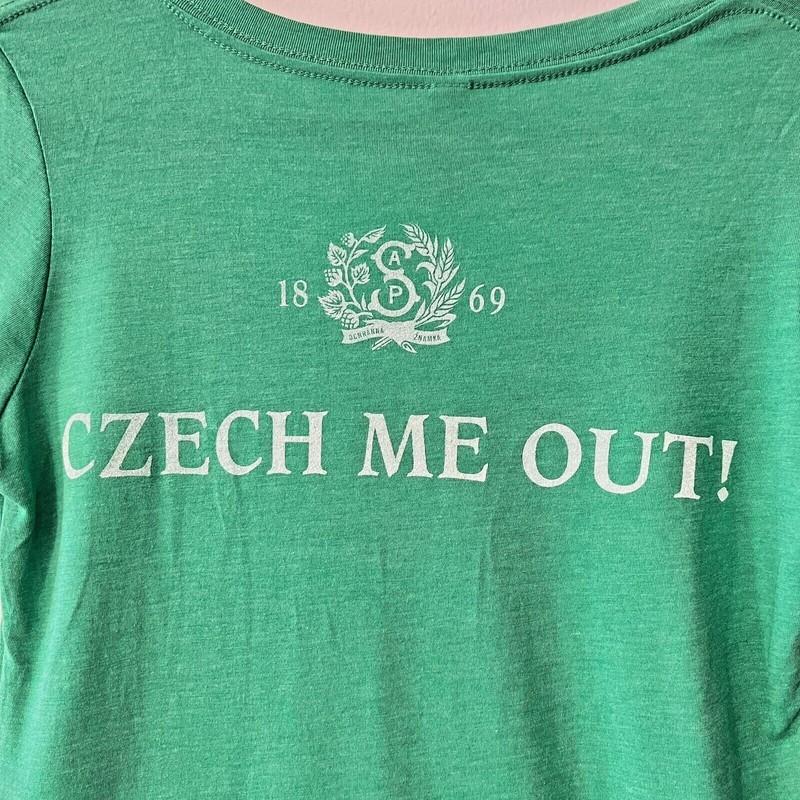NEW Staropramen Beer Prague Czech "Czech Me Out " Green Polo Womens Shirt