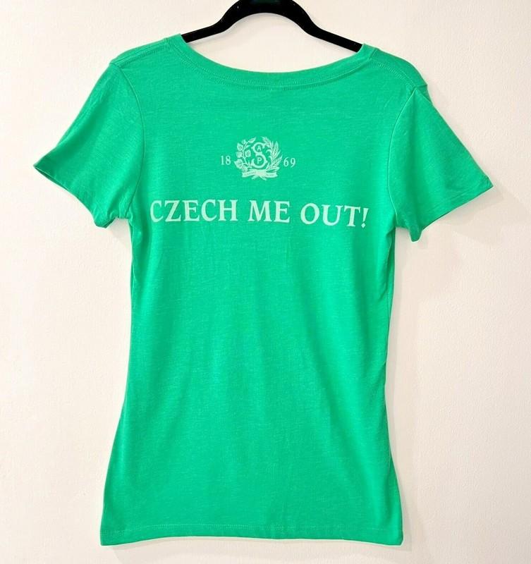 NEW Staropramen Beer Prague Czech "Czech Me Out " Green Polo Womens Shirt