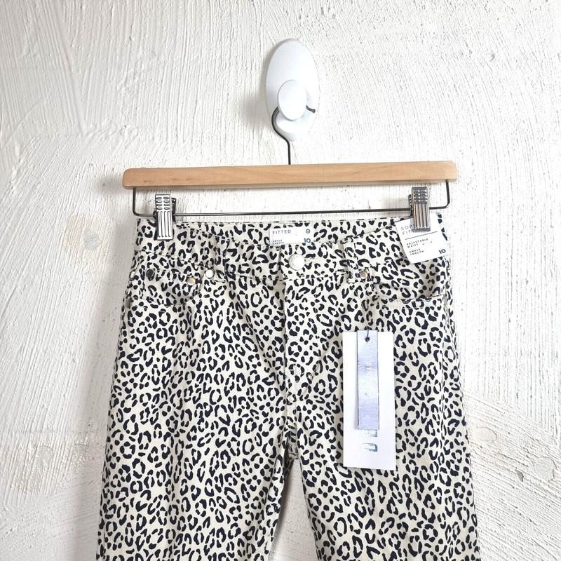New TARGET Womens Jeans Size 10 Beige/Black Animal Print Stretch Denim Fitted