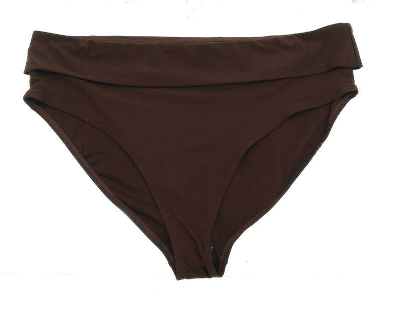 NEW Time & Tru Brown High Waist Fold Over Swim Bikini Bottom Plus Sz 1X 16W-18W
