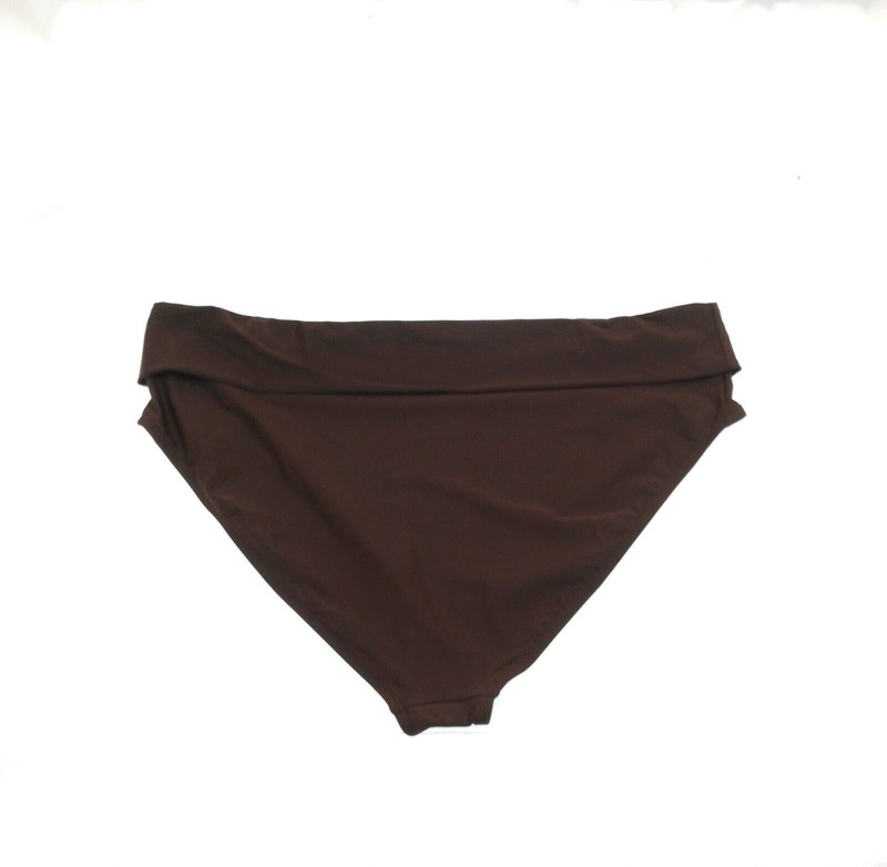 NEW Time & Tru Brown High Waist Fold Over Swim Bikini Bottom Plus Sz 1X 16W-18W