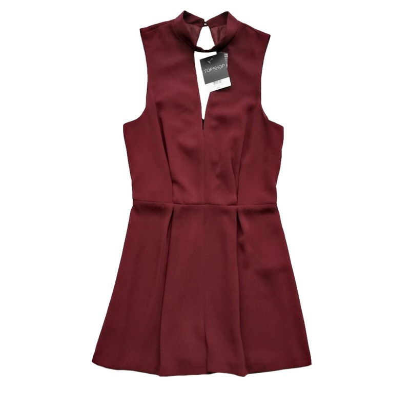 New Topshop Burgundy Romper Size 2 Sleeveless Lace Back