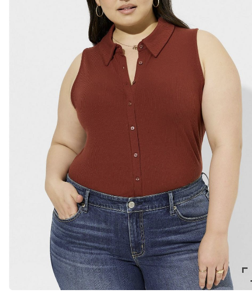 NEW Torrid 2/ 2X Tank Top Super Soft Rib Knit Button Front Crop Stretch Casual