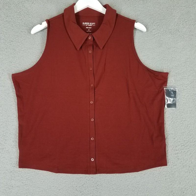 NEW Torrid 2/ 2X Tank Top Super Soft Rib Knit Button Front Crop Stretch Casual