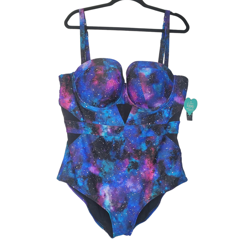 NEW Torrid 4 One Piece Swimsuit Galaxy Print Cut Out Mesh Padded Underwire