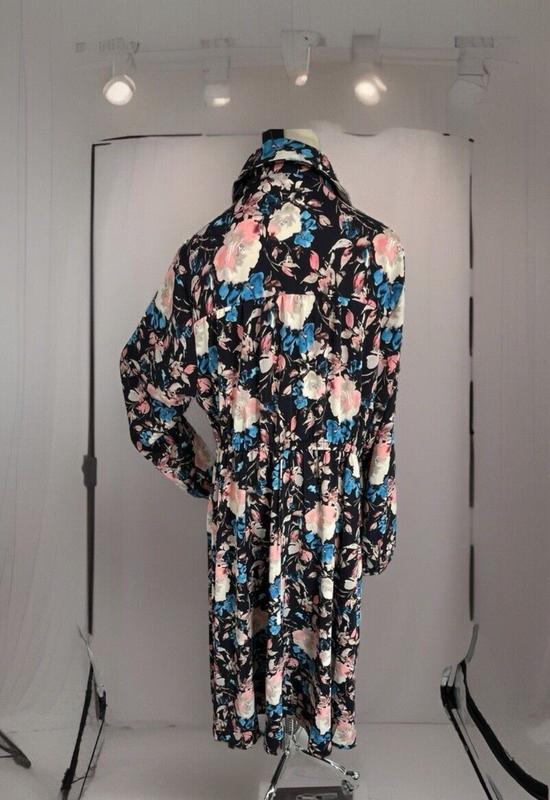 New Torrid Dress Womens Size 1X 14 16 Blue Midi Floral Long Sleeves