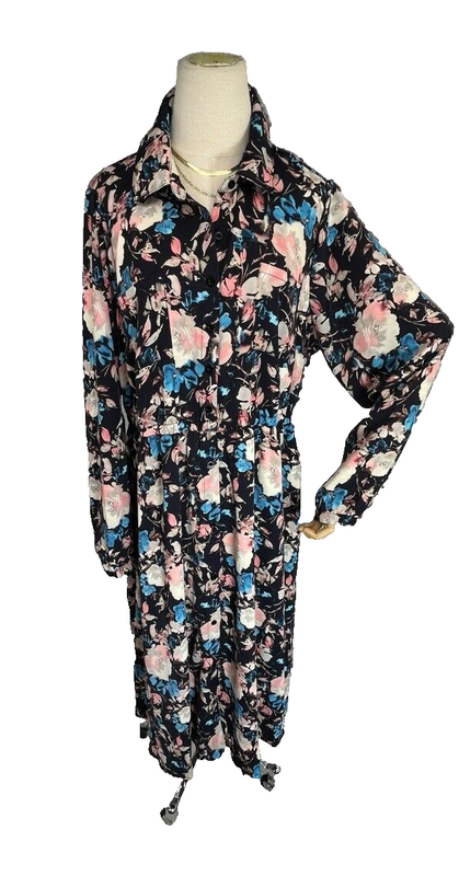 New Torrid Dress Womens Size 1X 14 16 Blue Midi Floral Long Sleeves