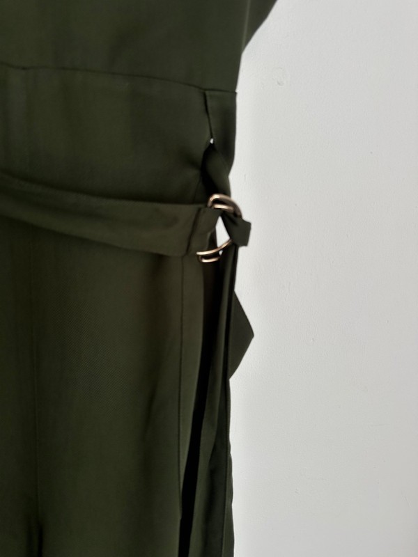 New Tu Premium UK 14 Khaki Green Jumpsuit Open Back Cropped Wide Leg V-Neck