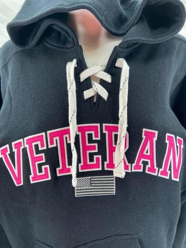 NEW US Military Veteran J. America LS Lace Up Black Hoodie Sweatshirt Women's L