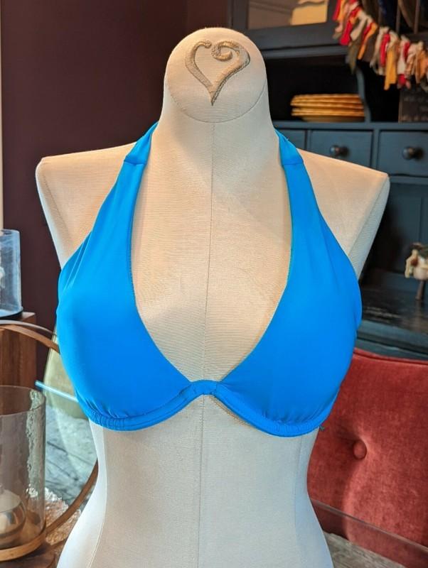 NEW VICTORIA'S SECRET 34B OCEAN BLUE HALTER PLUNGE UNDERWIRE BIKINI TOP