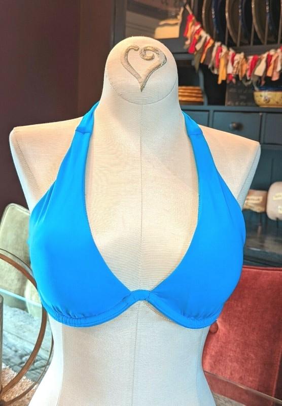 NEW VICTORIA'S SECRET 34B OCEAN BLUE HALTER PLUNGE UNDERWIRE BIKINI TOP