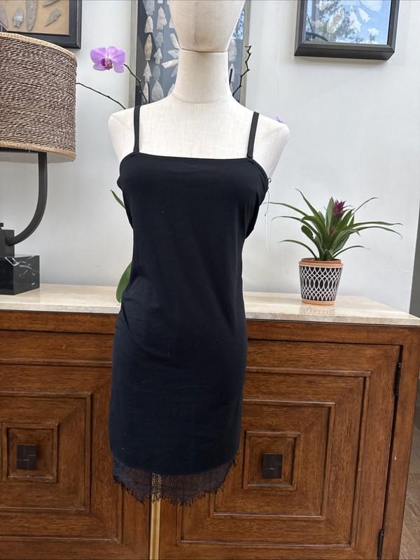 New Volcom Women’s Size Medium Lace Fringe Mini Dress Slick Slip Black