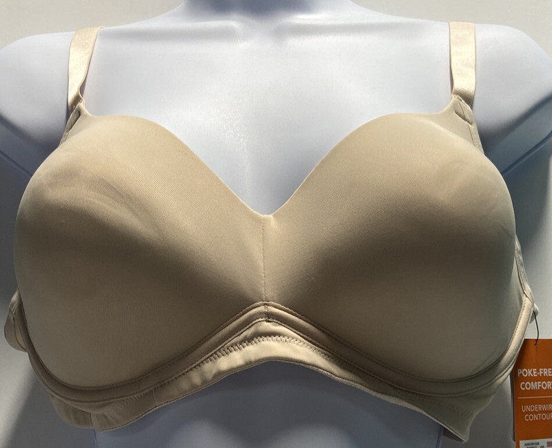 NEW WARNER'S Simply Perfect Underwire Contour Poke-Free BRA - Size Large Beige